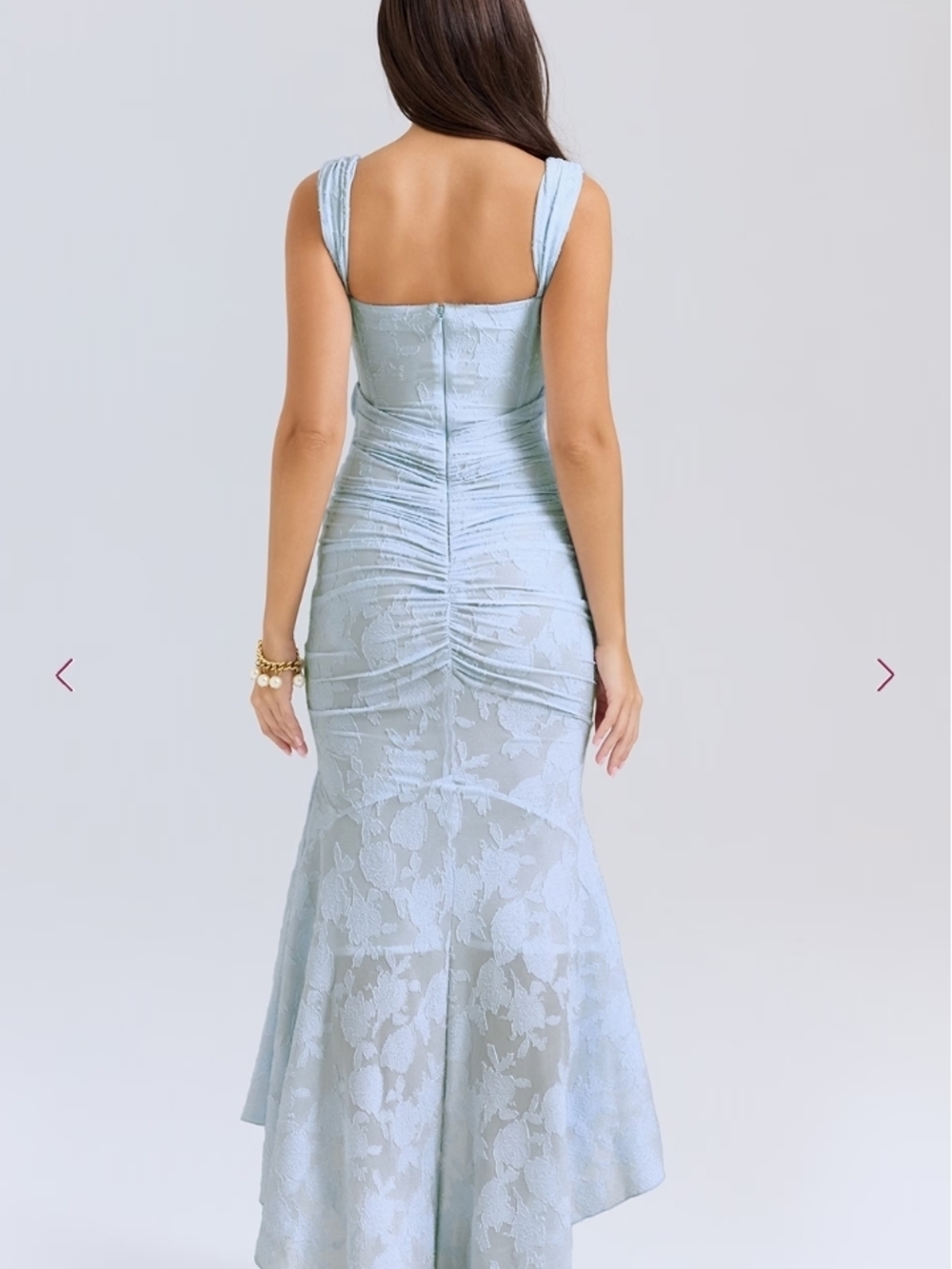 House of CB Pale Blue Lace High-Low Square Neck Dress - Picture 4 of 7